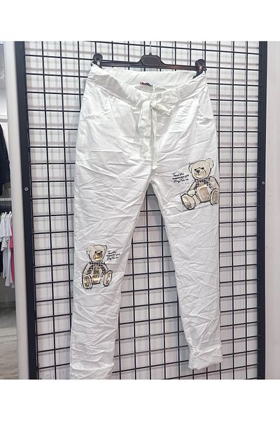 Butik Şans Teddy Bear Figure Printed Lycra Italian Trousers with Pocket Detail