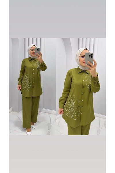 ERVA Strawberry Fabric Stone Detailed Double Hijab Suit