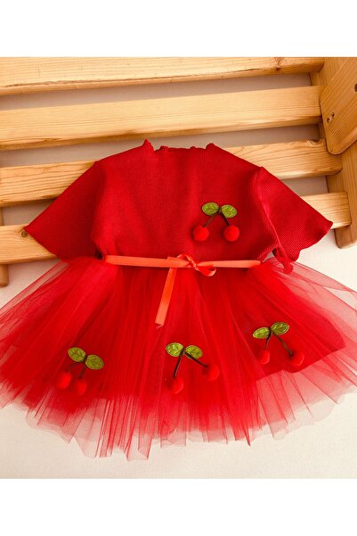 eymwes Kirazlı Bebek Çocuk Elbise Doğumgünü Bayram Babyshower Elbisesi