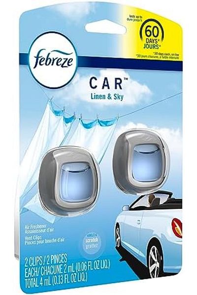 Febreze Car Air Freshener Vent Clip Linen & Sky Scent, .06 oz. Car Vent Clip, 2 Count