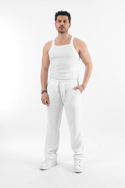 Rodrigo Men's Relaxed Cotton Linen Loose White Trousers