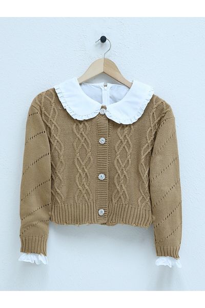 HİJABAYA Stone Button Ripped Crop Cardigan