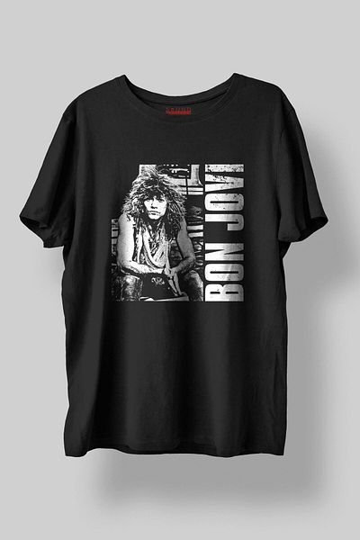 Sound Gorgeous Bon Jovi Music Printed Regular Fit Unisex Black T-Shirt 100% Cotton No:0080