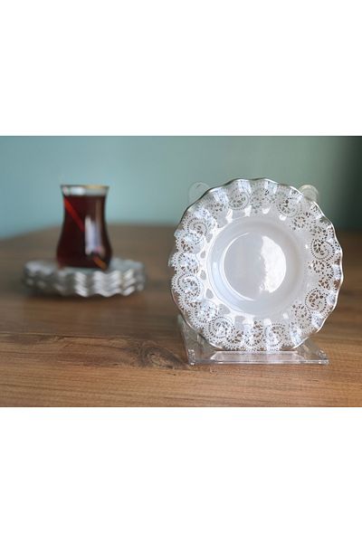 B&M Silver Lace Patterned Curved Tea Plate 6 Pieces