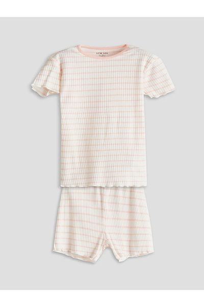 LC Waikiki Lcw Baby Ecru Striped Baby Girl Shorts Pajama Set