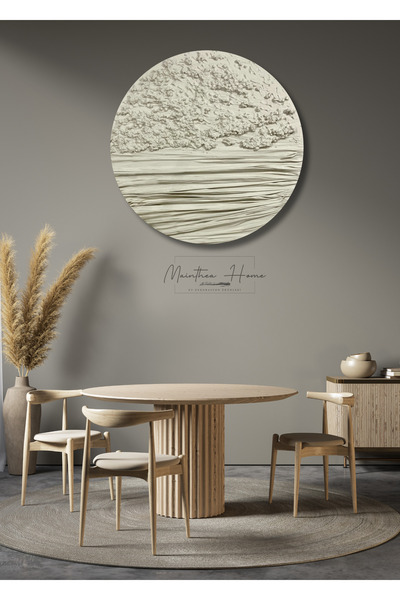 MAİNTHEAHOME Dokulu Yuvarlak Alçı Tablo - Sessiz Ufuk | El Yapımı 3D Dekorati...
