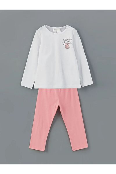 LC Waikiki Lcw Eco Pink Bicycle Collar Printed Girl's Pajama Set