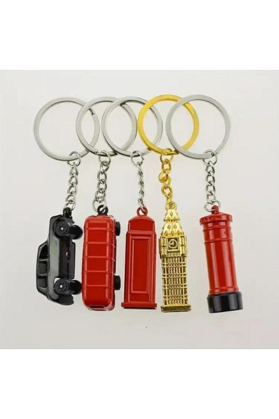 PİRAMİGO Vintage London Themed Keychain Set of 5