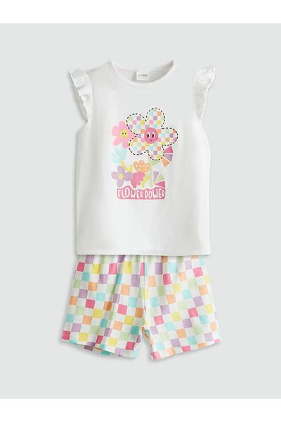 LC Waikiki Lcw Baby White Printed Girl's Shorts Pajama Set