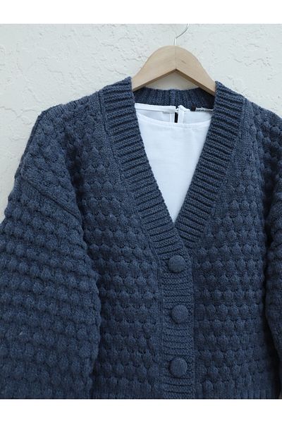 HİJABAYA Embossed Braided Buttoned Knitwear Cardigan