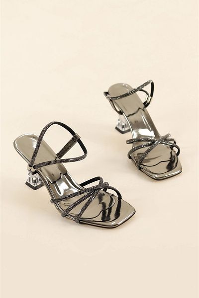 Firibu Transparent Heeled Shoes with Stones
