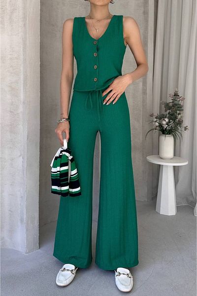 DENİKK Df2190 Women's Two-Piece Set with High Waist Casual Pants and Sleeveless Vest