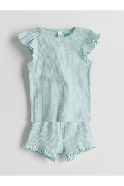 LC Waikiki Lcw Baby Turquoise Crew Neck Baby Girl Shorts Pajama Set