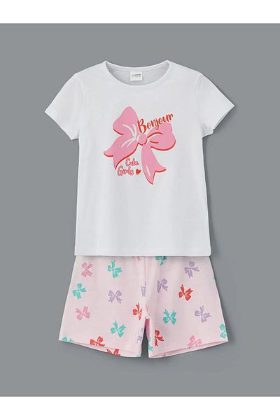 LC Waikiki LCW Kids Set de pijamale pentru fete cu imprimeu cu fundita alba