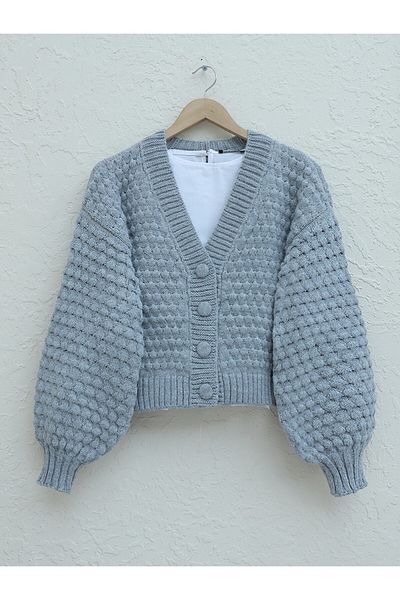 HİJABAYA Embossed Braided Buttoned Knitwear Cardigan
