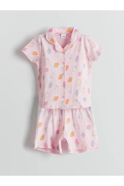 LC Waikiki Lcw Kids Pink Shirt Collar Girl's Shorts Pajama Set