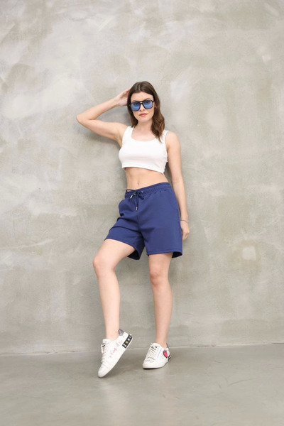 velmorafashion Velmora Soft Textured Fabric Short Shorts - Blue -