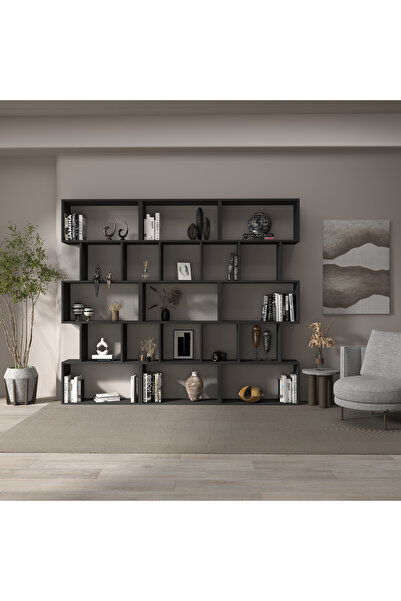 klubeconcept Modern Antrasit Kitaplık Estetik Çalışma Odası 100% MDF