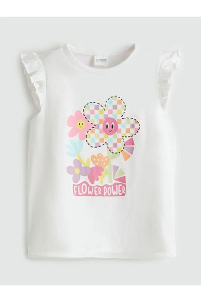 LC Waikiki Lcw Baby White Printed Girl's Shorts Pajama Set