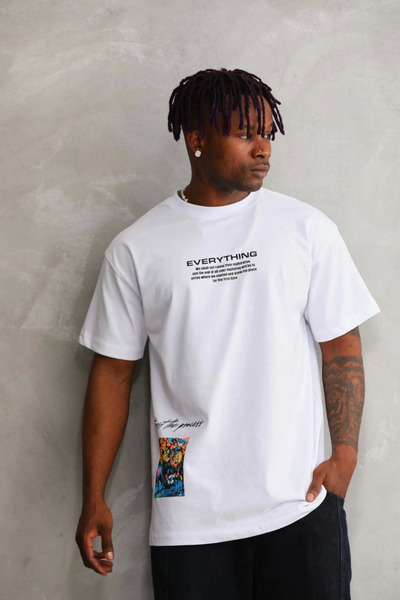 FREEDOM STOREE Velmora guler rotund cu imprimeu supradimensionat tricou - Alb -