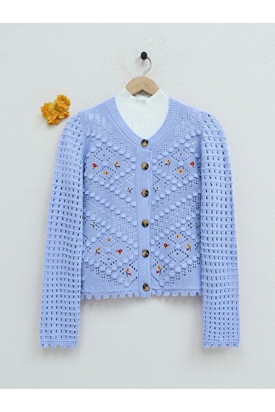 HİJABAYA Ажурна пуловерна жилетка с бродирани цветя и помпони