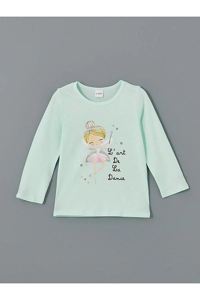 LC Waikiki Lcw Kids Turquoise Crew Neck Printed Girls' Pajamas Set