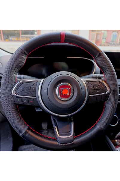 HASBAY DİKİŞLİ DİREKSİYON KILIFI MİNİKARE KARBON / NOKTALI DERİ KIRMIZI YÜZÜK...