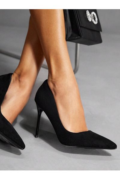 TrendyAnka Women's Black Suede 10cm Thin Heeled Shoes Stiletto
