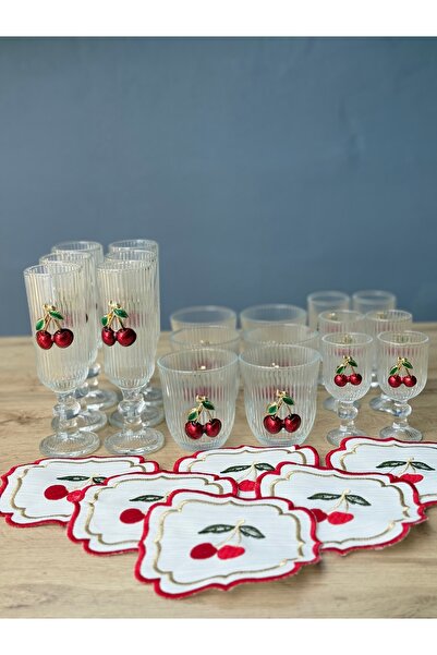 Hediye Köşkü 24 parça Kirazlı Su Bardak Seti