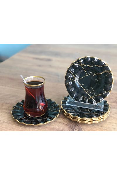 B&M Black Marble Patterned Curved Tea Plate 6 Pieces