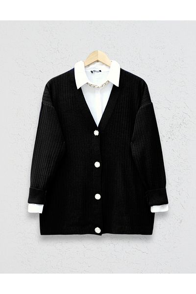 HİJABAYA Buttoned Ribbed Knitwear Cardigan