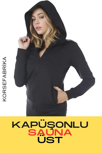 korsefabrika trend mood store Θερμικό μπλουζάκι σάουνας με κουκούλα και μακρυμάνικο φερμουάρ - Αδυνατιστικό