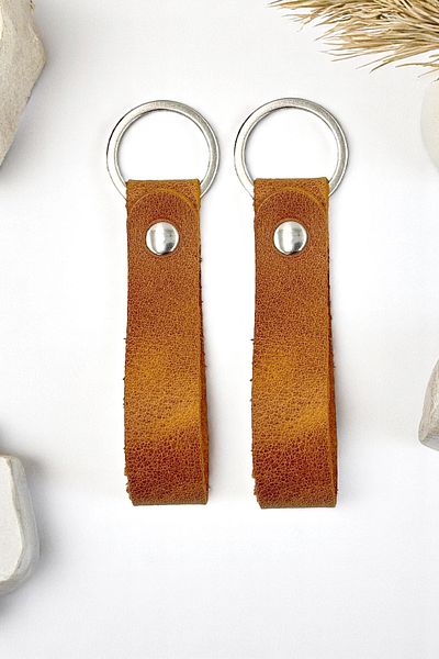 pepuza 2 Pack Genuine Leather Root Series Keychain Camel