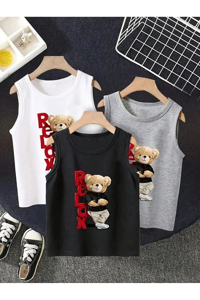 MANCY Boy's Sleeve Relax Teddy Bear Printed T-Shirt Set