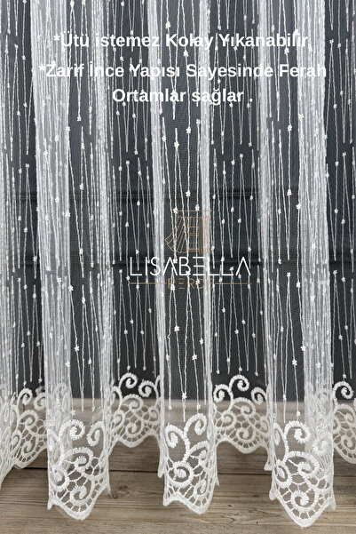 LisabellaHome zigzag desen Brode tül (1x3 sık Pile Dikişli) ütü istemez