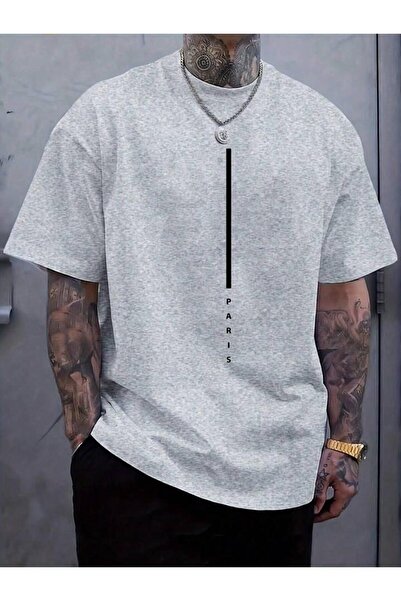 MANCY تي شيرت باريس ستريップ مطبوع كبير الحجم للجنسين مصنوع من القطن بنسبة 100%