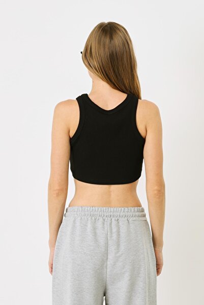 C&City Black Ribbed Flexible Mini Crop Tank Top - Halter Neck 924