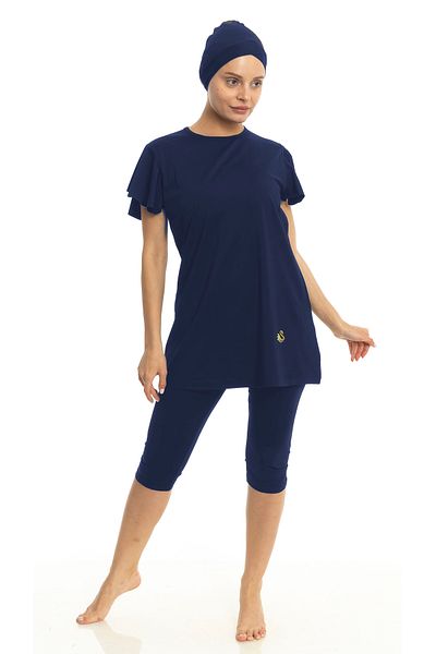 Differend Short Balloon Sleeve Semi-Hijab Swimsuit