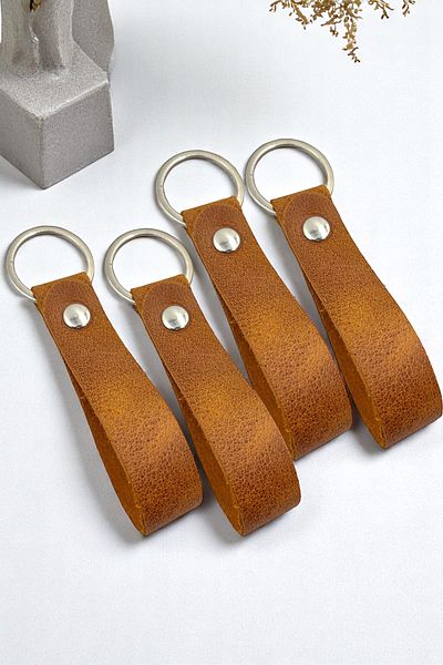 pepuza 4-Piece Genuine Leather Root Series Keychain Camel