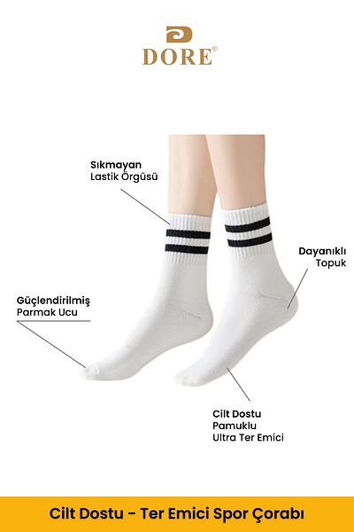 Dore Γνήσιες αθλητικές κάλτσες Unisex 3 ζευγαριών Premium που απορροφούν τον ιδρώτα που αναπνέουν βαμβακερές μακριές αθλητικές κάλτσες Tennis College
