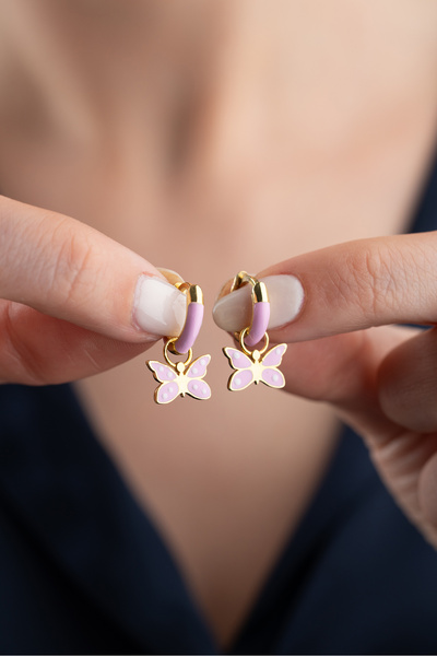 Silvano Jewelry 925 Ayar Gümüş Mineli Kelebek Çocuk Küpe
