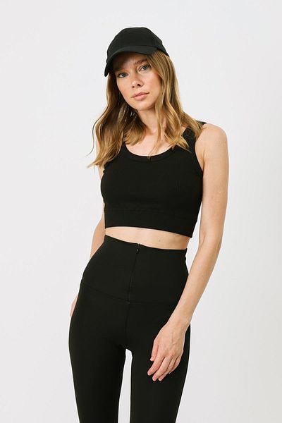 C&City Flexible Corded Women's Crop Tank Top - Strappy Black 926