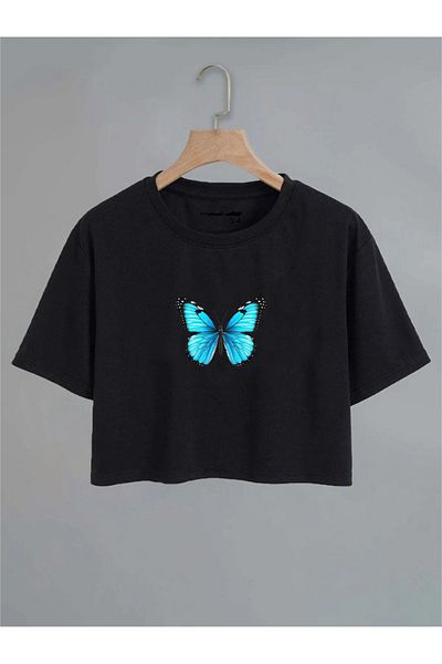 MANCY Children's Butterfly Printed Short Sleeve 100% Cotton Crop T-Shirt