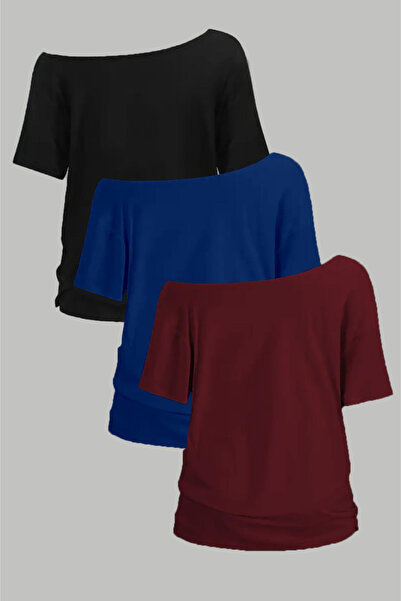 NoVibe Set de tricouri din 3 piese pentru femei, cu umăr dezactivat