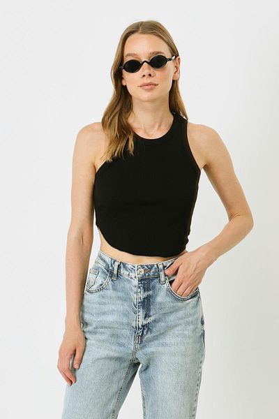 C&City Black Women's Crop Tank Top - Oval Corded Strap 920