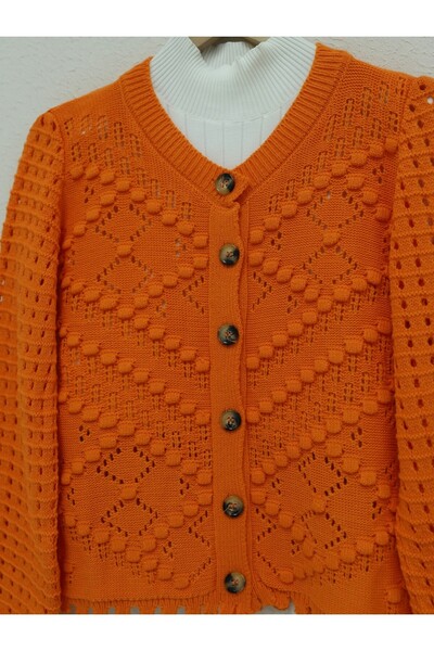 HİJABAYA Openwork Embossed Bone Buttoned Knitwear Cardigan