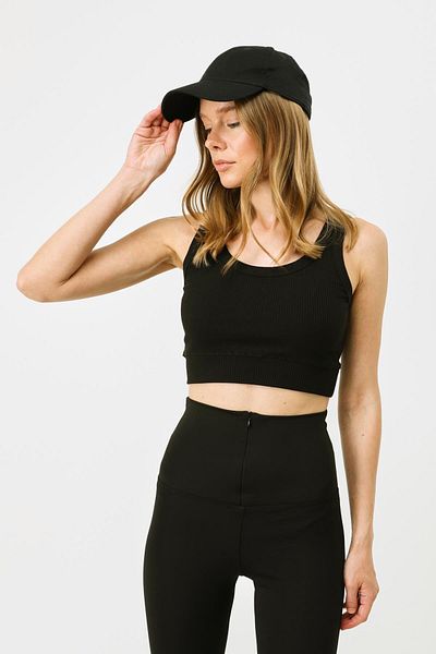 C&City Flexible Corded Women's Crop Tank Top - Strappy Black 926