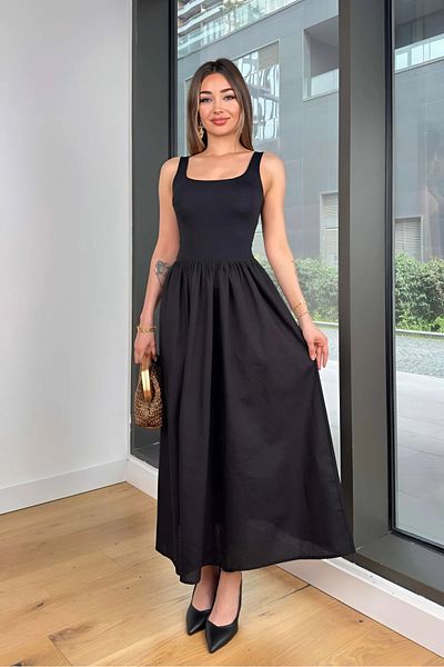 Varyete Square Neck Midi Length Flared Dress
