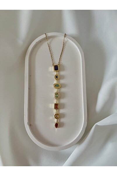 Çelik 7 Chakra Stone Gold Necklace