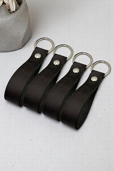 pepuza 4-Piece Genuine Leather Root Series Keychain Anthracite